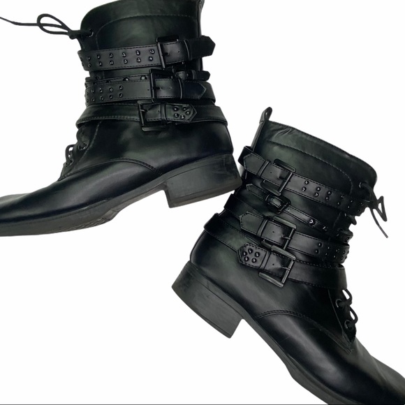 Torrid Black Strappy Moto Boots 2 Wide 